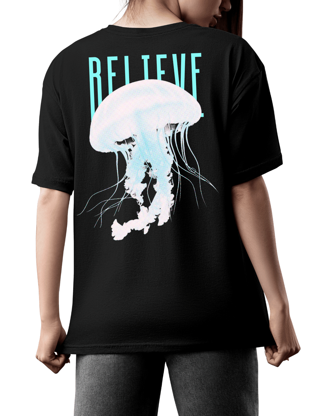 Believe Ocean Jellyfish Aesthetic Graphic Oversized T-Shirt
