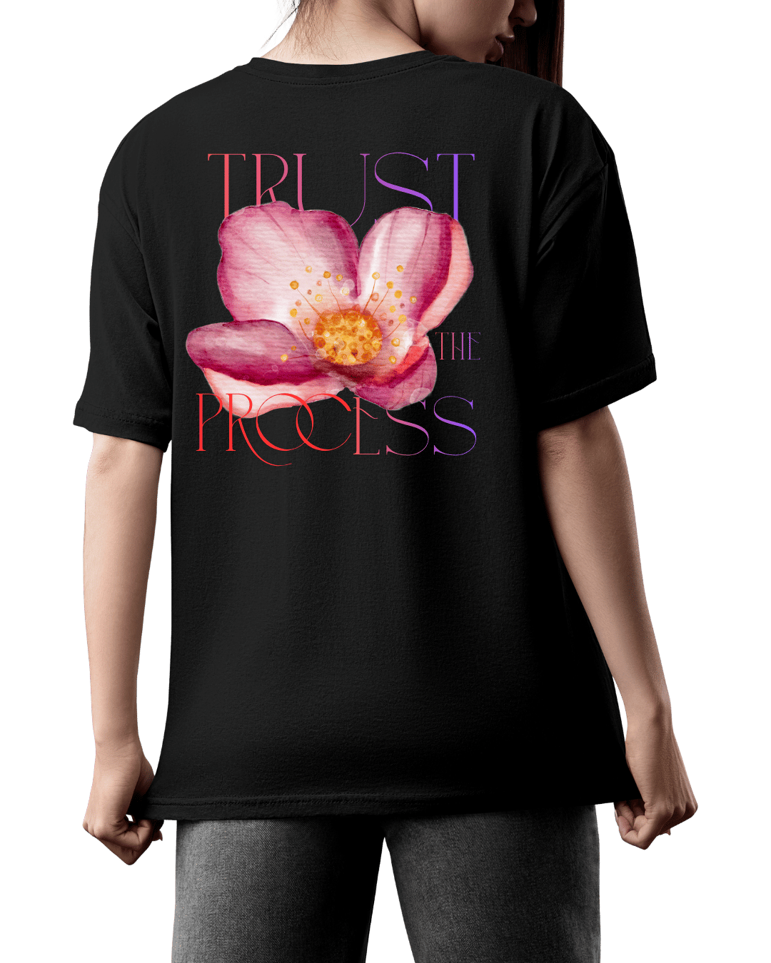 Trust The Process Aesthetic Floral Graphic Oversized T-Shirt