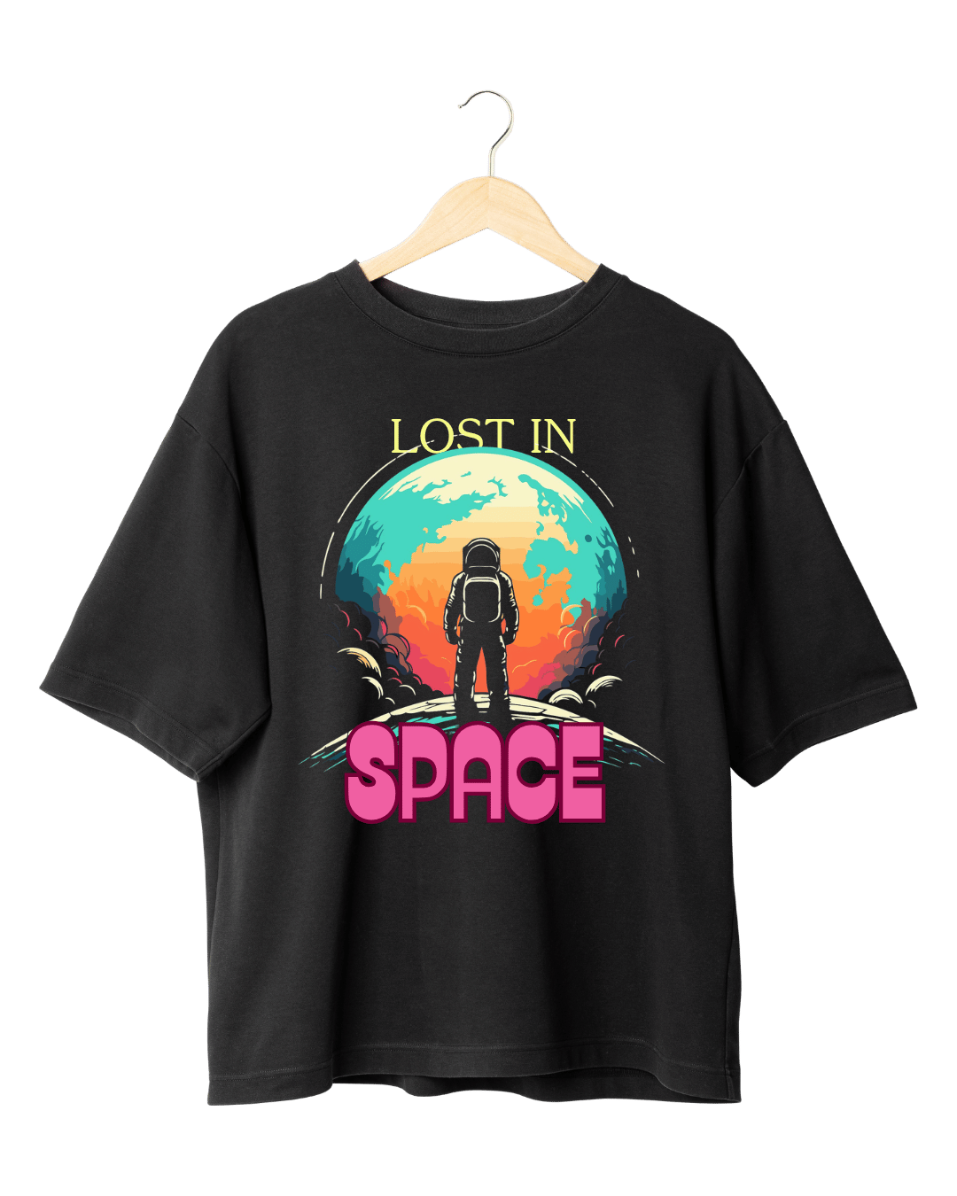 Lost In Space Retro Astronaut Graphic Oversized T-Shirt
