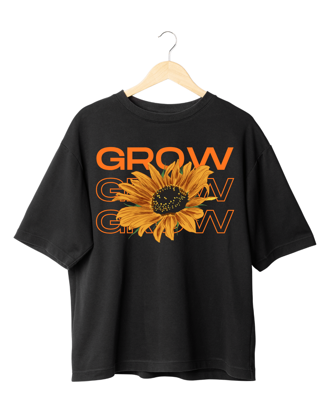 Grow Grow Grow Sunflower Floral Graphic Oversized T-Shirt