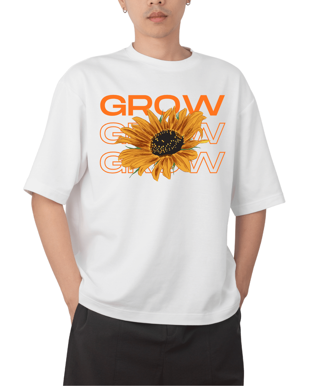 Grow Grow Grow Sunflower Floral Graphic Oversized T-Shirt