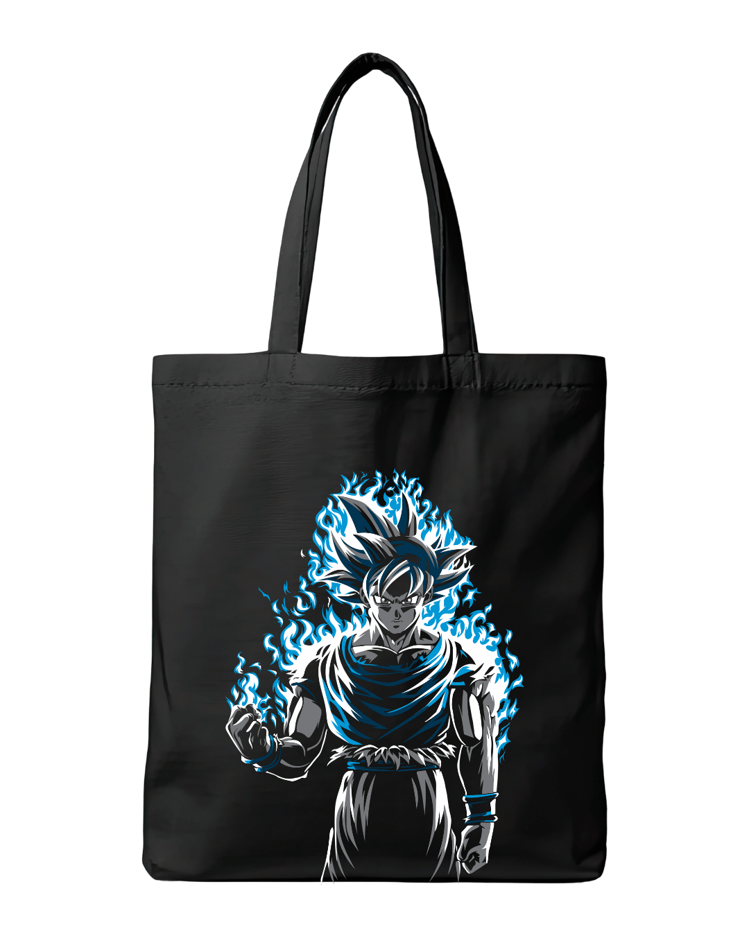 Ultra Instinct Anime Warrior Blue Flame Graphic Canvas Tote Bag | Codeblinks
