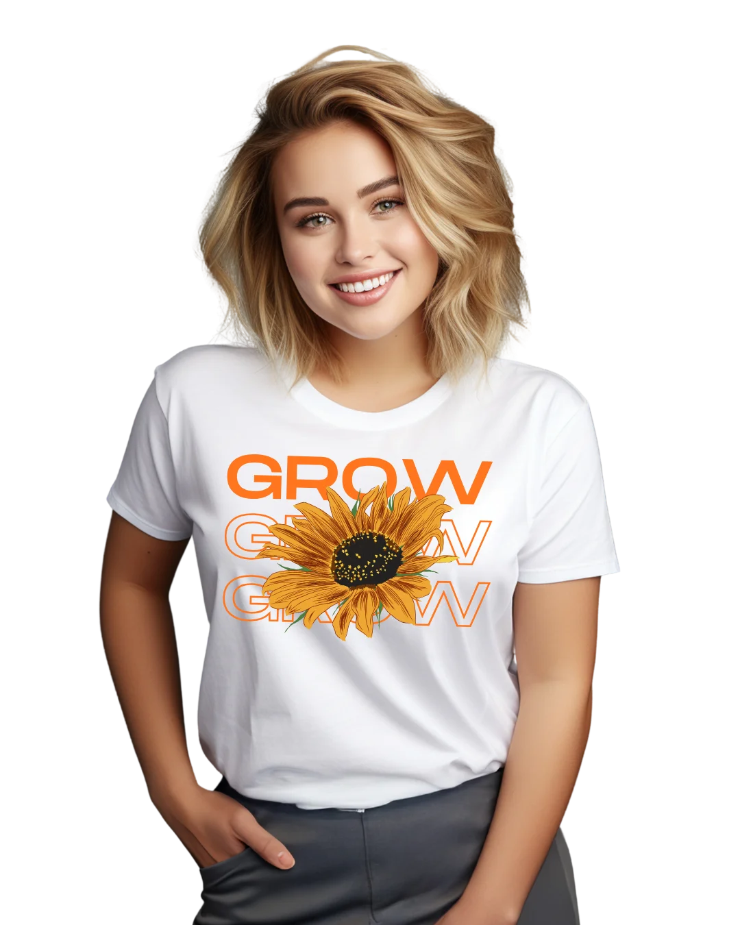 Grow Grow Grow Sunflower Floral Graphic T-Shirt