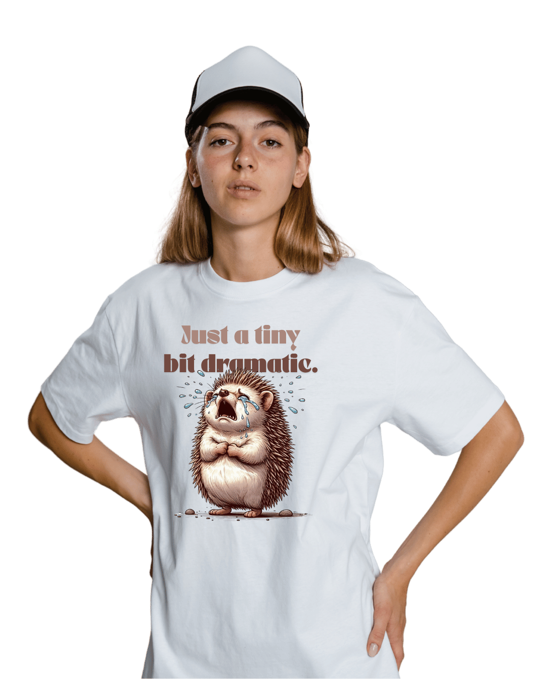 Just A Tiny Bit Dramatic Cute Hedgehog Graphic Oversized T-Shirt