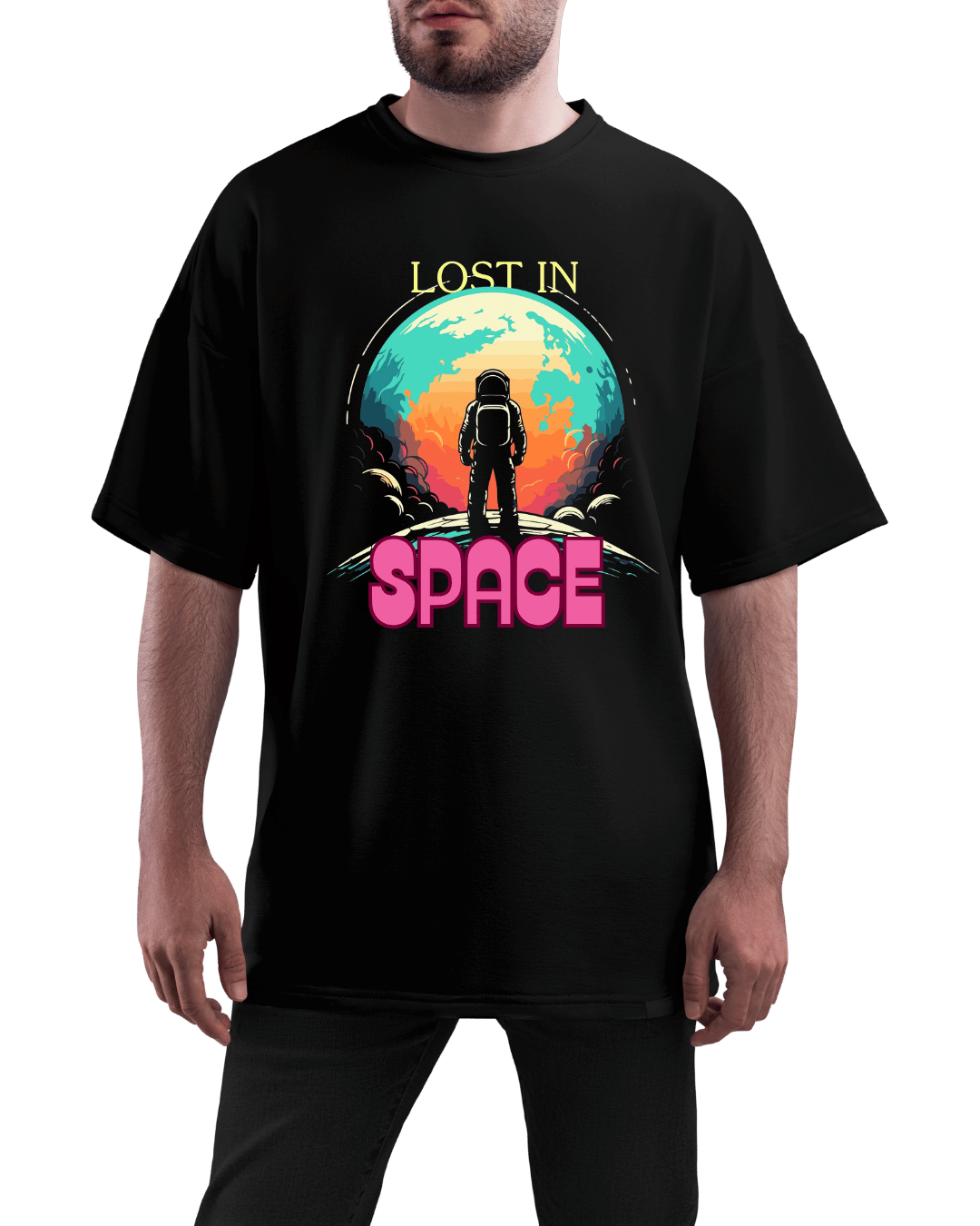 Lost In Space Retro Astronaut Graphic Oversized T-Shirt