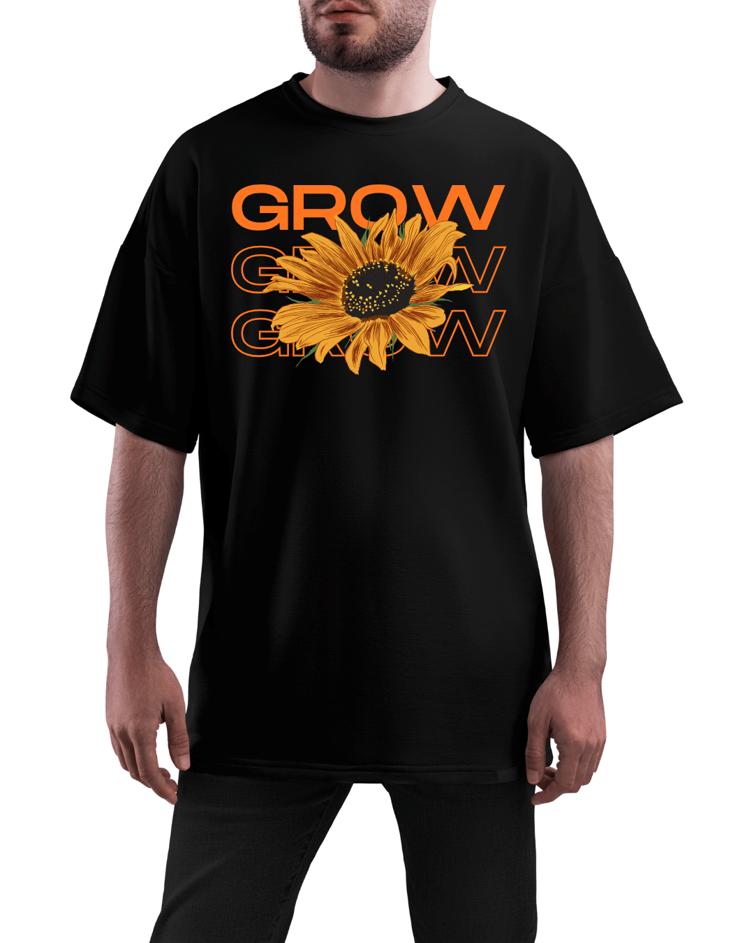 Grow Grow Grow Sunflower Floral Graphic Oversized T-Shirt