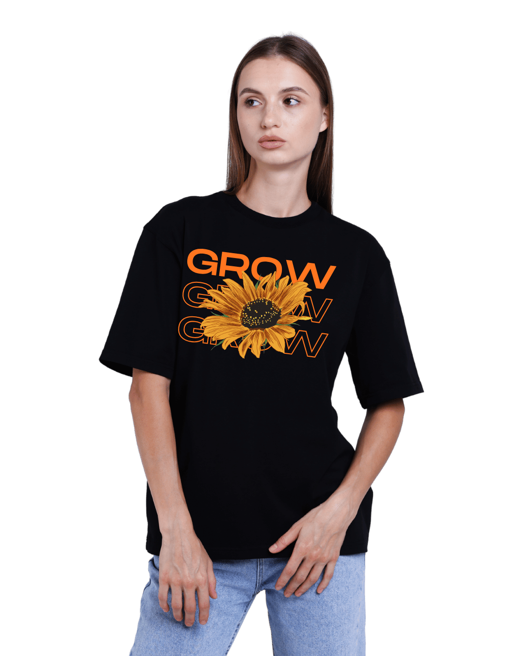 Grow Grow Grow Sunflower Floral Graphic Oversized T-Shirt