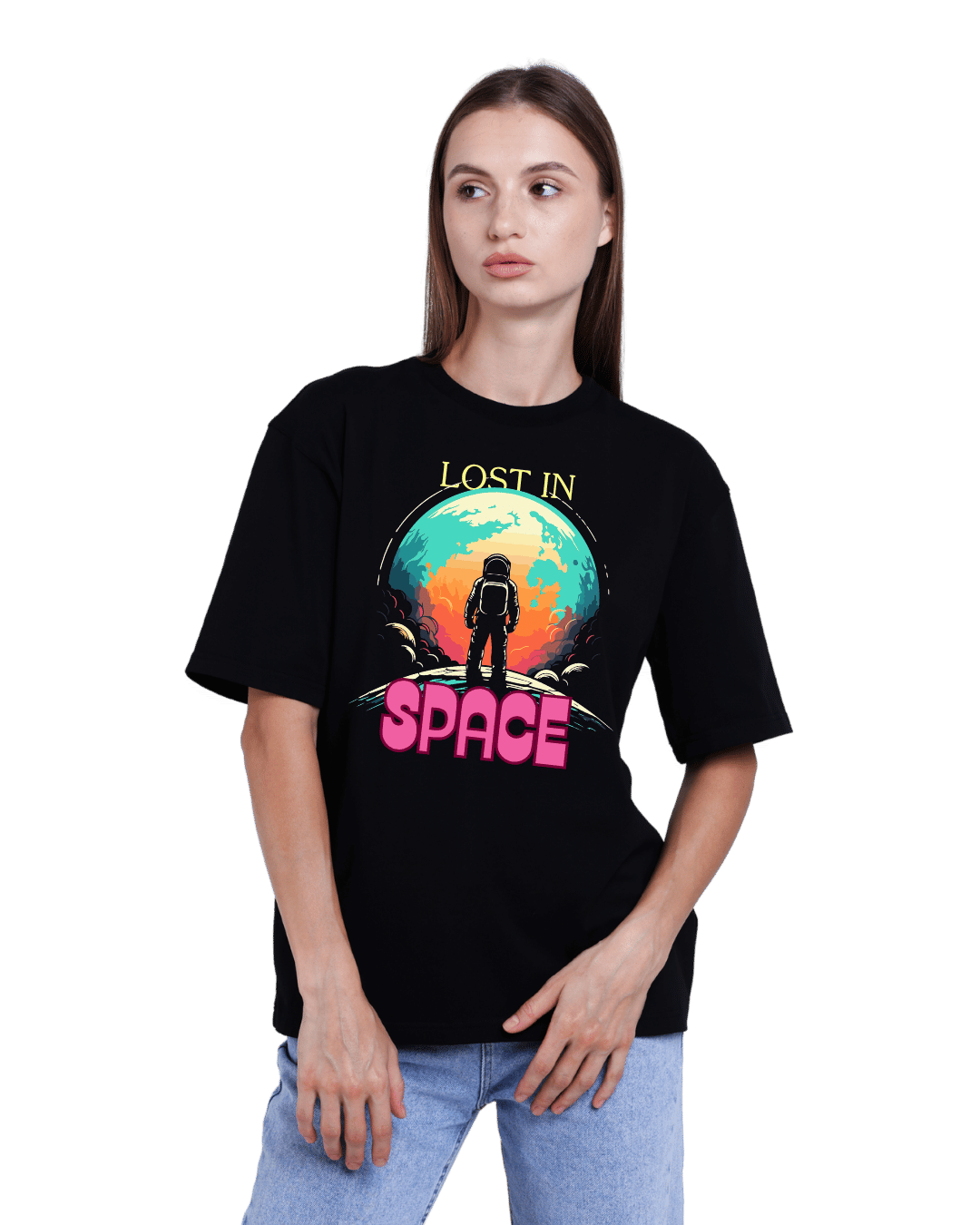 Lost In Space Retro Astronaut Graphic Oversized T-Shirt
